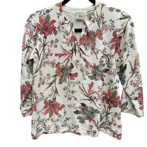 Belongings Floral Womens M Boho 3/4 Sleeve Knit Split Neck Multicolor Shirt Top